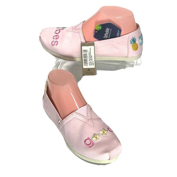 TOMS Womens Pink Embroidered Flat Shoes Size 6 US Good Vibes Alpargata  New - Picture 12 of 12